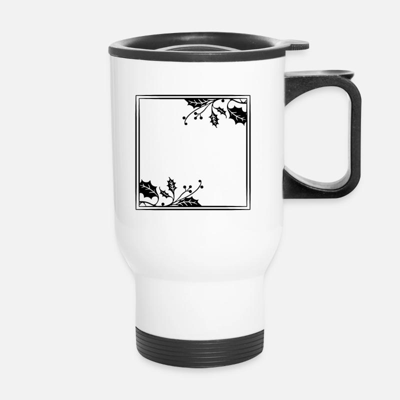 Black Frame Bay Leaf Christmas - Thermal mug with handle - white