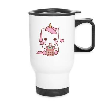 Licorne blanche mignonne buvant du thé à bulles - Tasse isotherme avec poignée - blanc - Devant