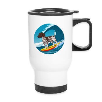 German Shorthaired Pointer Dog Surfing Sea Waves - Thermal mug with handle - white - Front