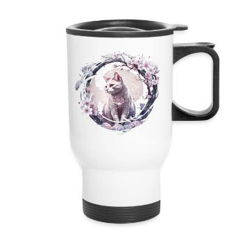 Epic Cat Japanese Cherry Blossoms - Thermal mug with handle - white - Front