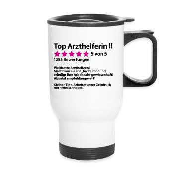Abschiedsgeschenk Arzthelferin MFA für Kollegin - Thermobecher mit Tragegriff - Weiß - Vorne