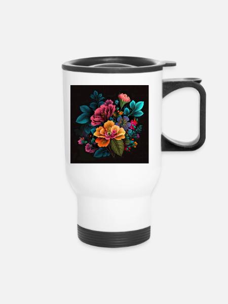 Botanicals Blumenmuster - Thermobecher mit Tragegriff - Weiß
