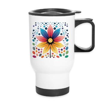 Dot Art-Design - Farbenfrohe Punktmuster - Thermobecher mit Tragegriff - Weiß - Vorne