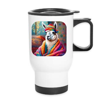 Cooles gemütliches Winter Lama - Thermobecher mit Tragegriff - Weiß - Vorne