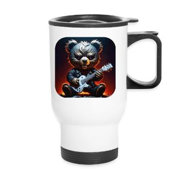 Heavy Metal Teddy Bär mit E-Gitarre - Thermobecher mit Tragegriff - Weiß - Vorne