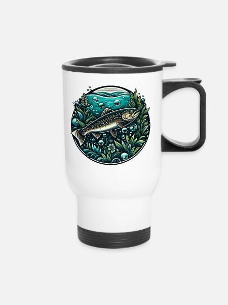 Trout Rainbow Trout Brown Trout Fishing Fish - Thermal mug with handle - white