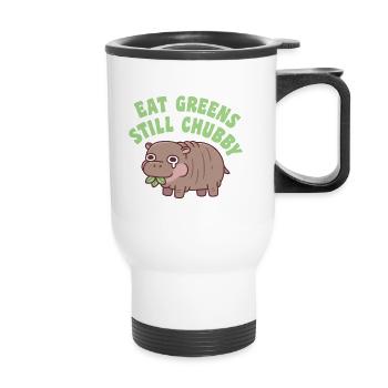 Sad Hippo Eat Greens Still Chubby Funny Diet - Thermal mug with handle - white - Front