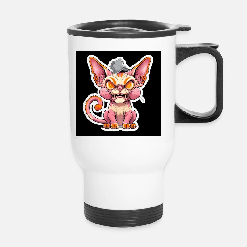 Angry Cartoon Sphynx Cat - Thermobecher mit Tragegriff - Weiß
