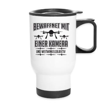 Meine Drohne ist bewaffnet mit einer Kamera - Thermobecher mit Tragegriff - Weiß - Vorne