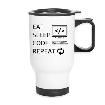 Sleep Code Repeat - Thermal mug with handle - white - Front