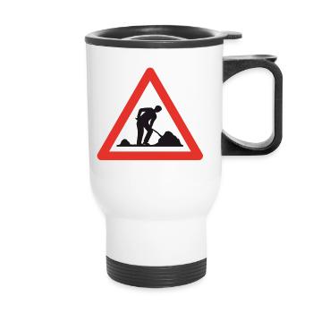 Attention chantier de construction! - Tasse isotherme avec poignée - blanc - Devant