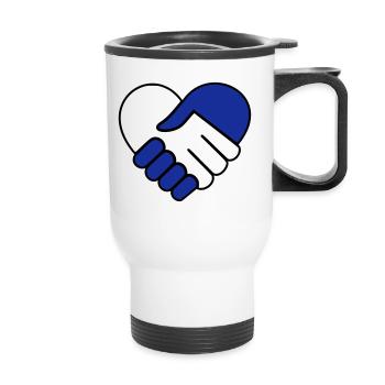 Hand in hand heart blue-colorless - Thermal mug with handle - white - Front