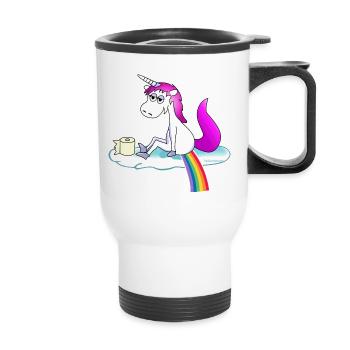 Licorne pop rose arc-en-ciel - Tasse isotherme avec poignée - blanc - Devant