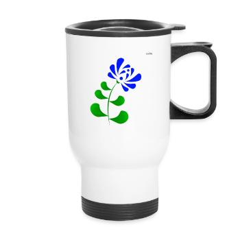 Blue folk art motive #6 - Thermal mug with handle - white - Front