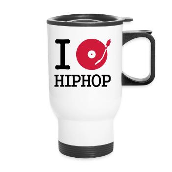 I dj / play / listen to hiphop - Thermobecher mit Tragegriff - Weiß - Vorne