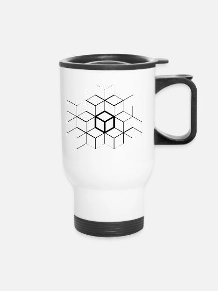 Asymmetric cubes - Thermal mug with handle - white