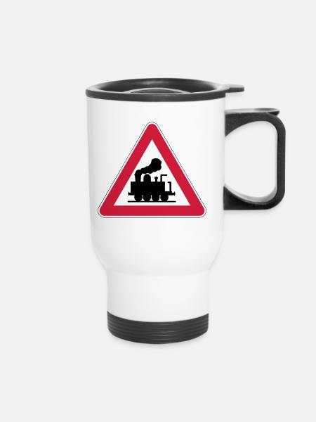 Vorsicht Eisenbahn - Thermobecher mit Tragegriff - Weiß