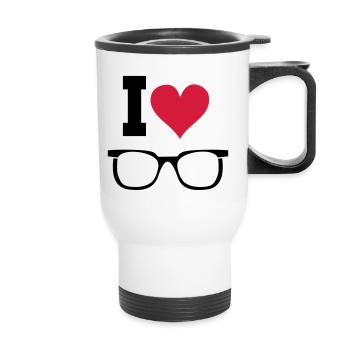 Glasses Sunglasses Heart Statement Gift - Thermal mug with handle - white - Front