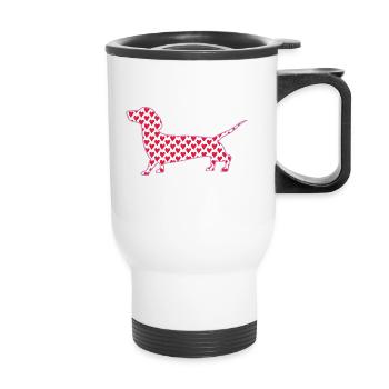 Sausage Dog Love Hearts - Dackel Enthusiasten - Thermobecher mit Tragegriff - Weiß - Vorne