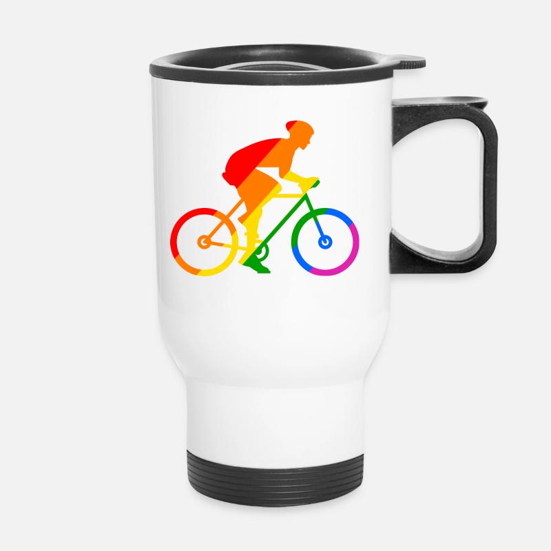 Regenbogen Fahrrad Sport - Thermobecher mit Tragegriff - Weiß