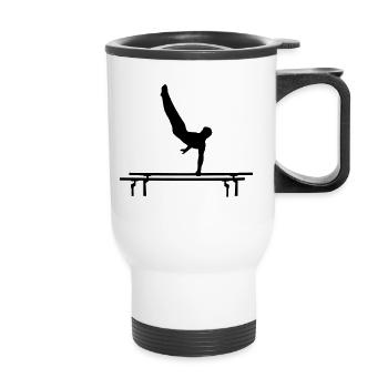 Men's Gymastics, Gymnast doing parallel bars - Tasse isotherme avec poignée - blanc - Devant