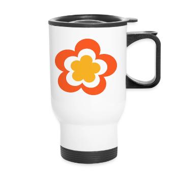70er Jahre Blume Muster - Thermobecher mit Tragegriff - Weiß - Vorne