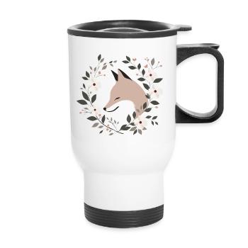 Fuchs mit Blumen - Thermobecher mit Tragegriff - Weiß - Vorne