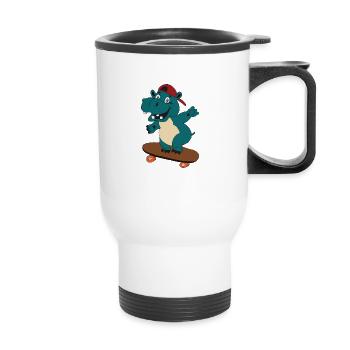 Kids skating Hippo - Thermal mug with handle - white - Front