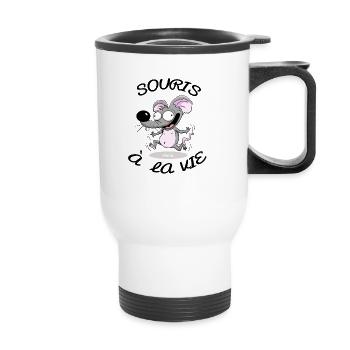 Souris à la vie - Tasse isotherme avec poignée - blanc - Devant