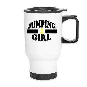 jumping trampoline girl jumping jump gift - Thermal mug with handle - white - Front