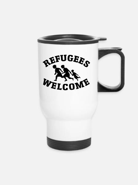 Flüchtlinge Willkommen - Thermobecher mit Tragegriff - Weiß