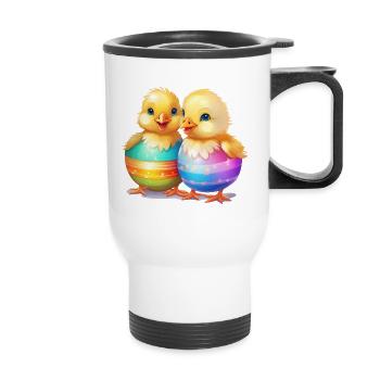 Pâques, Poussin, Oeuf De Pâques, Pâques, Drôle, Mignon - Tasse isotherme avec poignée - blanc - Devant