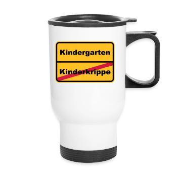 Ortsschild Kinderkrippe - Thermobecher mit Tragegriff - Weiß - Vorne