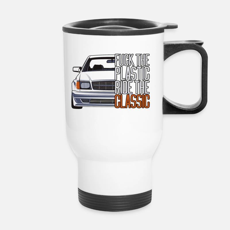 ftp style retro car classic silhouette - Thermobecher mit Tragegriff - Weiß