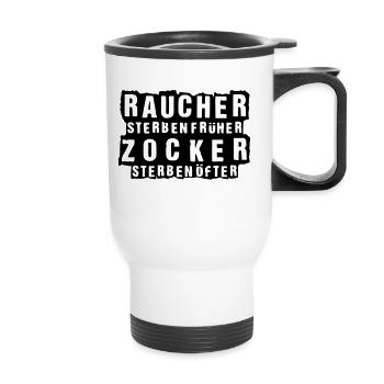 raucher zocker Geschenk Idee - Thermobecher mit Tragegriff - Weiß - Vorne
