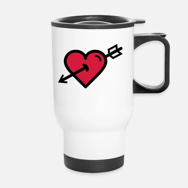 Le coeur dans la flèche de Cupidon est la Saint-Valentin - Tasse isotherme avec poignée - blanc