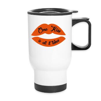 One kiss is all it takes song Kussmund lipstick - Thermal mug with handle - white - Front