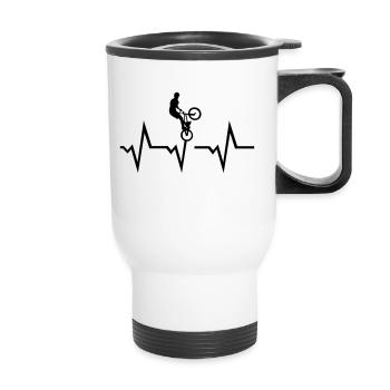 BMX biker & ECG Heartbeat - Thermal mug with handle - white - Front