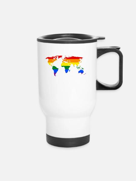 Rainbow World Map - Thermobecher mit Tragegriff - Weiß
