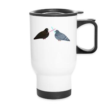 Lightsaber Pigeon Friends Fight - pigeon - Thermal mug with handle - white - Front