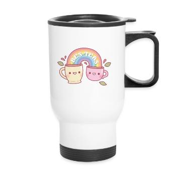 Cute Teacups Bes Teas Besties Pun Rainbow - Thermal mug with handle - white - Front
