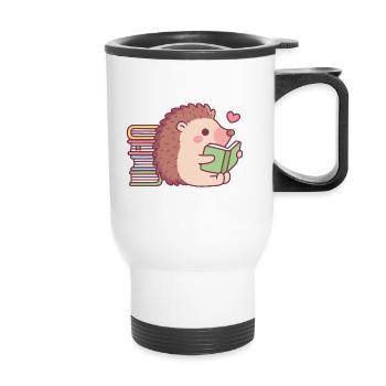 Livre de lecture de hérisson mignon - Tasse isotherme avec poignée - blanc - Devant