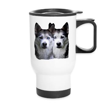 meute de chiens de traîneau Husky Malamute, race de chien - Tasse isotherme avec poignée - blanc - Devant