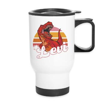 LEVI - Beautiful boy name with T-REX Dino - Thermal mug with handle - white - Front