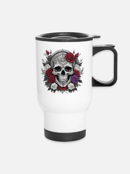 Gothic Totenkopf - Thermobecher mit Tragegriff - Weiß