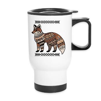 Boho-Fuchs: Stilvolles Design für Naturfans - Thermobecher mit Tragegriff - Weiß - Vorne