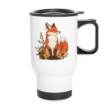 Fuchs mit Blumen - Thermobecher mit Tragegriff - Weiß - Vorne