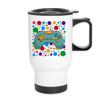 Farbenfroher Gaming-Controller Spotty Dotted Gaming - Thermobecher mit Tragegriff - Weiß - Vorne