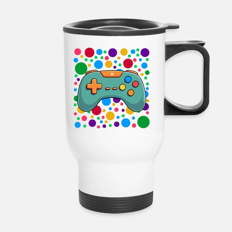 Colourful Gaming Controller Spotty Dotted Gaming - Thermal mug with handle - white