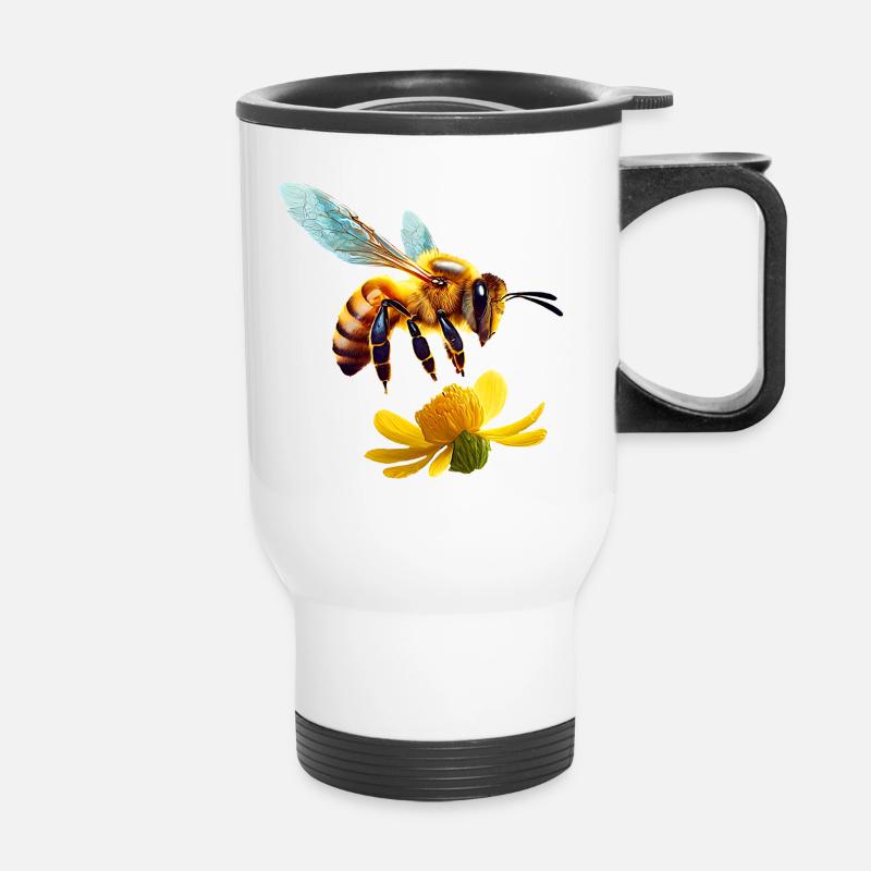 Honigbiene - Thermobecher mit Tragegriff - Weiß
